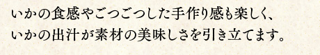 いかの食感やごつごつした手作り感も楽しく、いかの出汁が素材の美味しさを引き立てます。