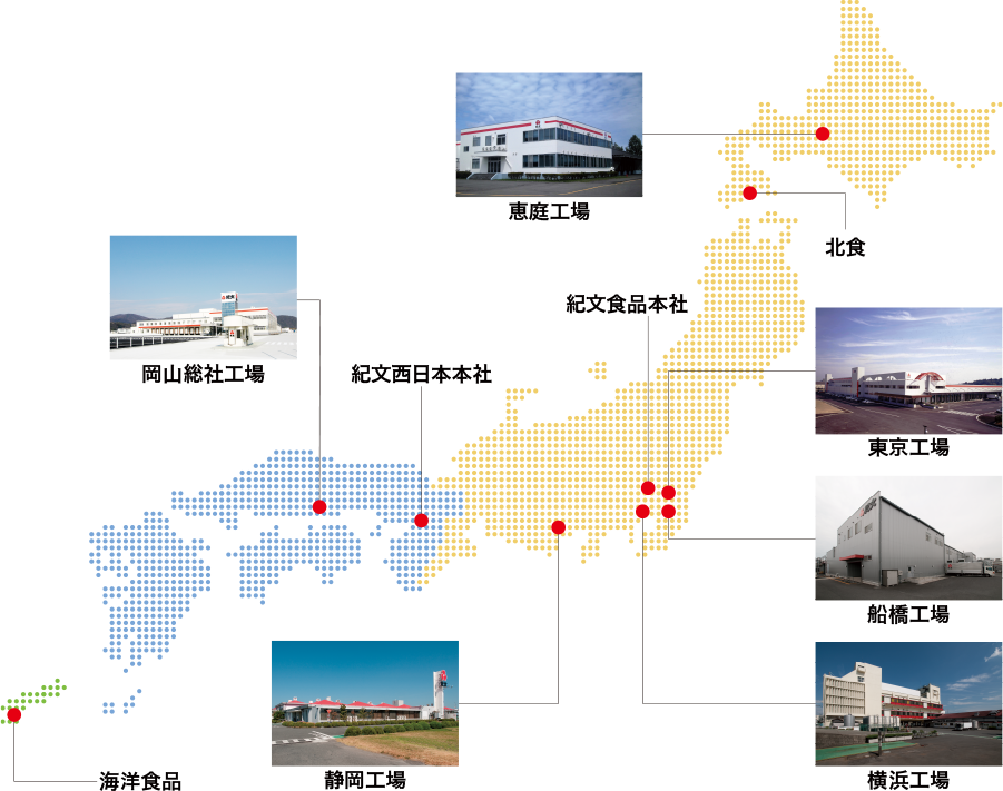 全国に展開する紀文商品の製造・販売拠点