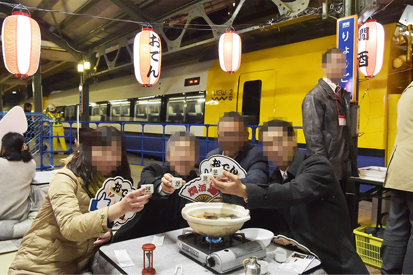 An oden and kanzake (warmed sake) event at Ryogoku Station in Tokyo