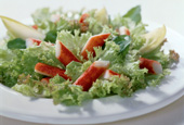 Lettuce salad with crab-flavored seafood