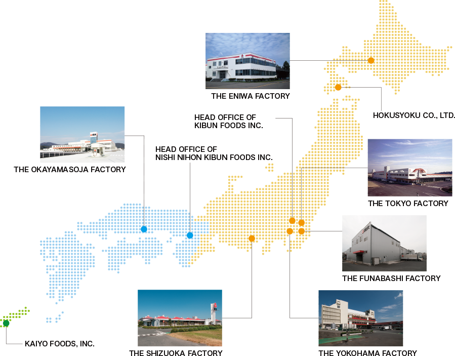 Kibun's nationwide network of production and sales sites
