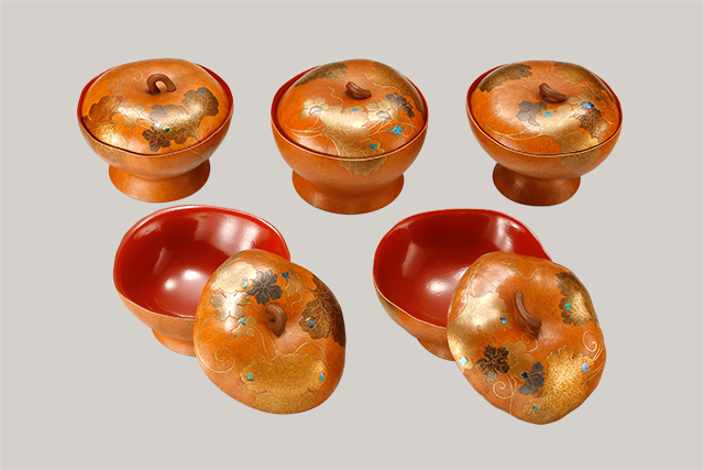 A set of nimono-wan with gourd design in makie