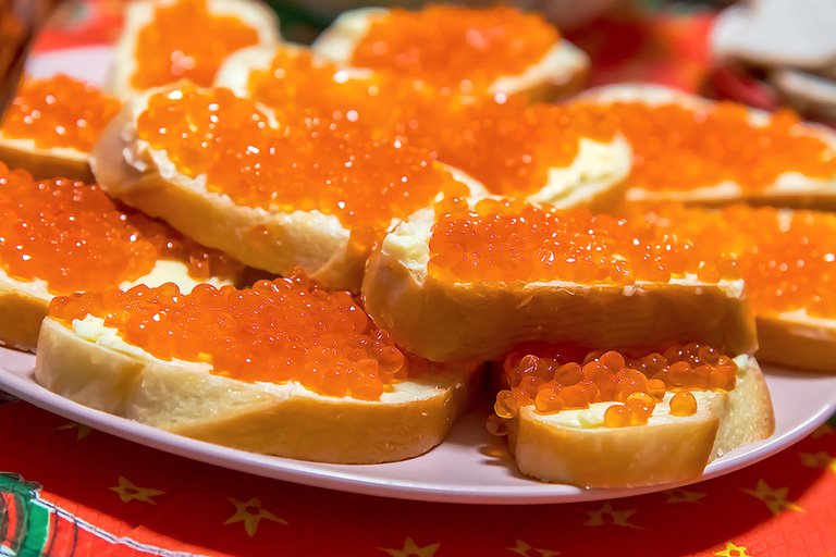 salmon roe open sandwich